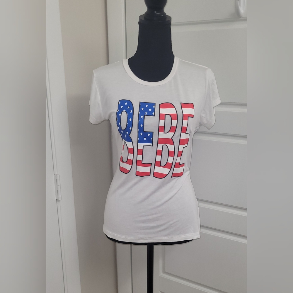 Bebe White Fitted Short Sleeve Tee